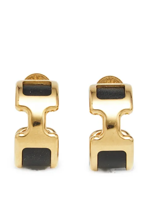 Hermès Pre-Owned Olympe leather hoop earrings Gold 1390356