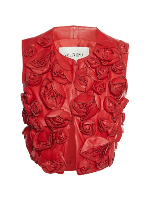 Valentino Garavani Pre-Owned floral-appliqué leather vest Red 1370308