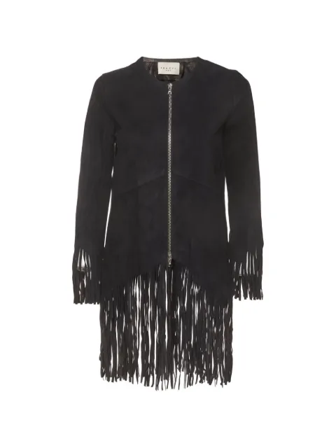 SANDRO fringed zip-up leather jacket Black 1388996