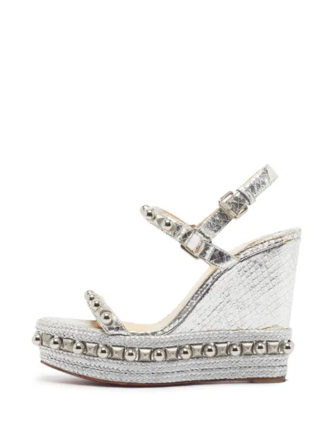 Christian Louboutin Pre-Owned Cataclou snakeskin-embossed wedge sandals Silver 1392961