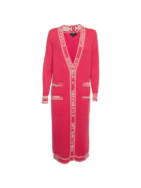 CHANEL Pre-Owned logo-intarsia knit cardigan Pink 1394800