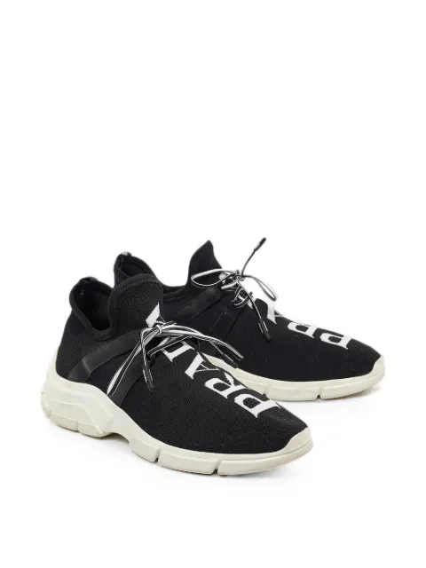 Prada Pre-Owned logo-knit lace-up sneakers Black 1033807