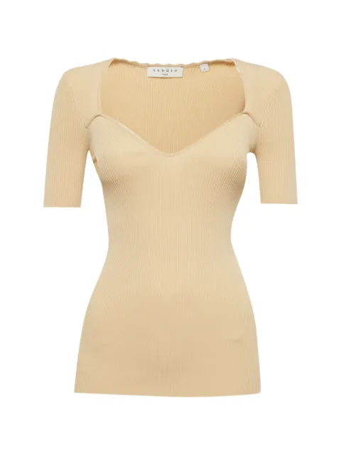 SANDRO rib-knit sweetheart-neck top Yellow 1388244