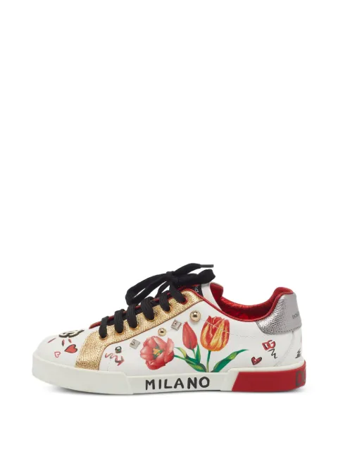 Dolce & Gabbana Pre-Owned Portofino crystal-embellished sneakers White 1403955