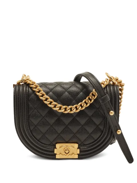 CHANEL Pre-Owned Boy Curved quilted leather crossbody bag Black 1395533
