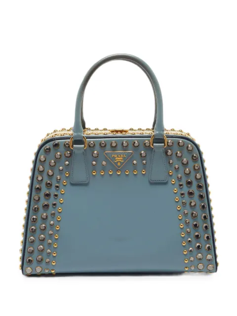 Prada Pre-Owned Pyramid Frame crystal-embellished tote bag Blue 1397442