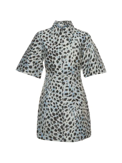 GANNI leopard-print collared mini dress Neutrals 1404425