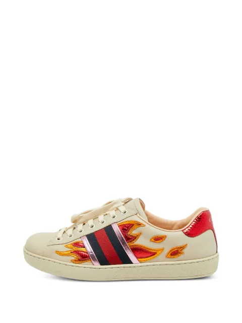 Gucci Pre-Owned Ace flame-embroidered sneakers Neutrals 1390299