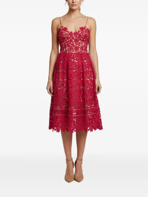 Self-Portrait floral guipure lace midi dress Red 1382860