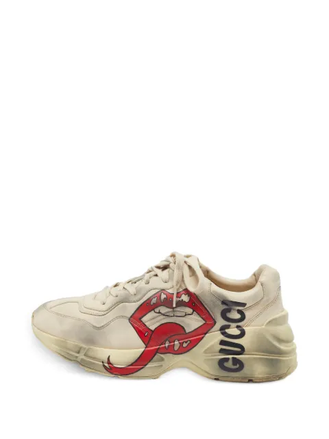 Gucci Pre-Owned Rhyton mouth-print sneakers Neutrals 1394659