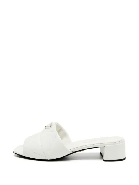 Prada Pre-Owned Triangle logo quilted slide sandals White 1386418