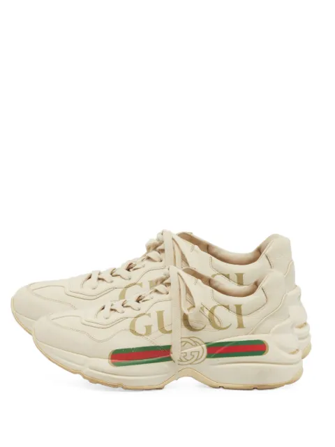 Gucci Pre-Owned Rhyton logo leather low-top sneakers Neutrals 1402989