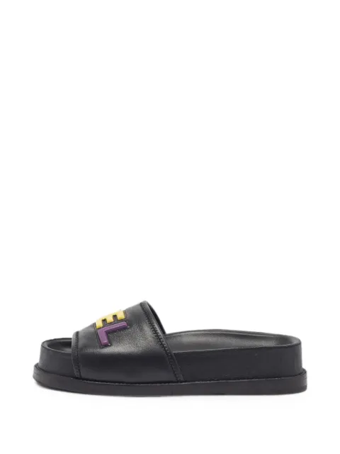 CHANEL Pre-Owned logo-patch leather sandals Black 1398140