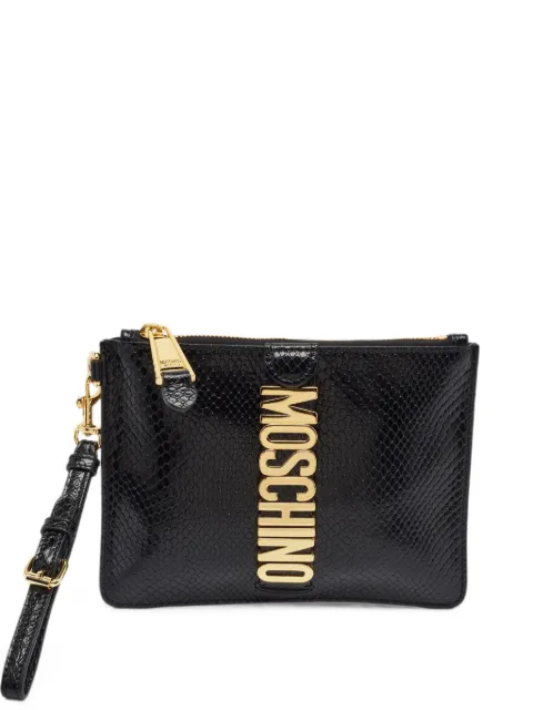 Moschino Pre-Owned logo-plaque snake-effect clutch bag Black 1401519