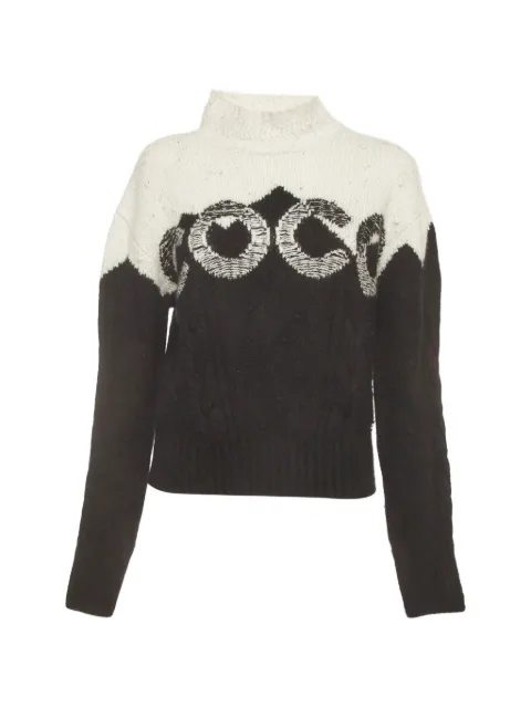 CHANEL Pre-Owned logo-intarsia cable-knit sweater Black 1393767