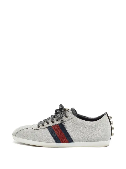 Gucci Pre-Owned Web stripe studded sneakers Silver 1389598