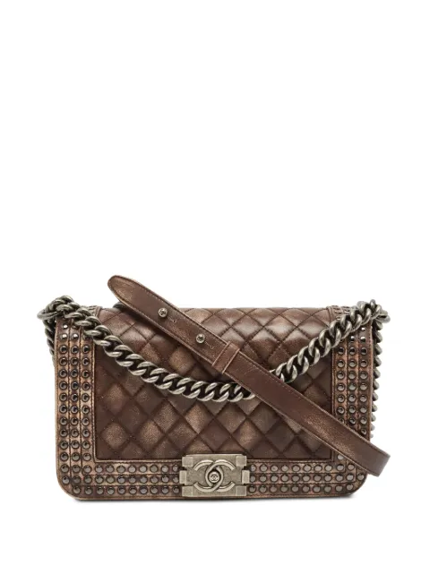CHANEL Pre-Owned 2014 medium Boy studded shoulder bag Brown 1401138