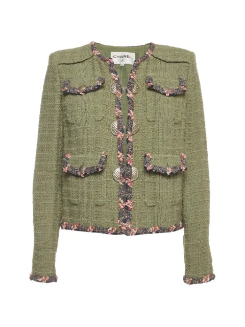 CHANEL Pre-Owned contrast-trim jacket Green 1394392