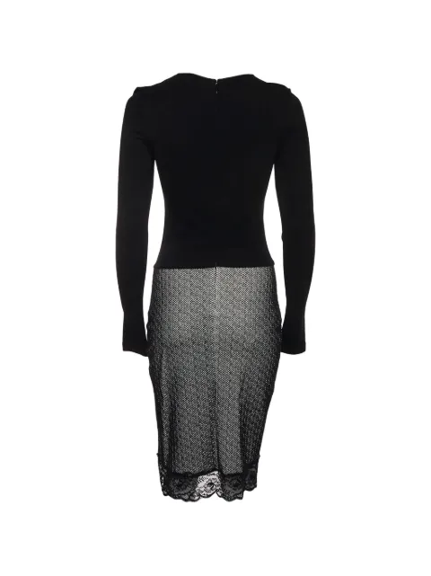 Emporio Armani Pre-Owned herringbone lace-trim midi dress Black 1393762
