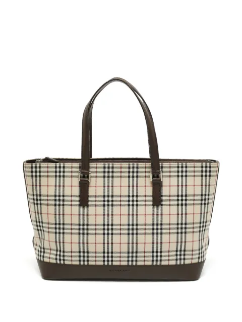Burberry Pre-Owned House Check leather-trim tote bag Neutrals 1389105