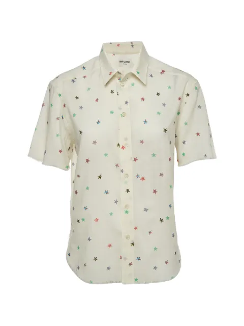 Saint Laurent Pre-Owned star-print short-sleeve shirt Neutrals 1393367