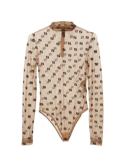 Fendi Pre-Owned FF embroidered tulle bodysuit Neutrals 1388736