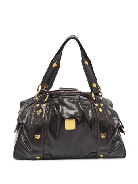 MCM Pre-Owned studded patent leather satchel bag Brown 1386323