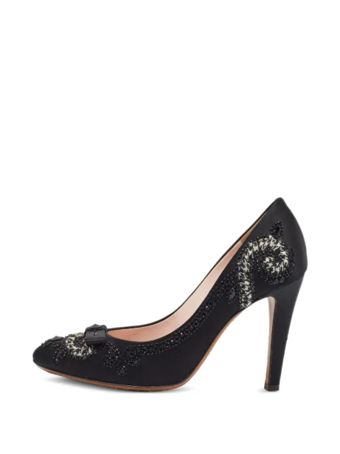 Moschino Pre-Owned Embellished satin heeled pumps Black 1388819