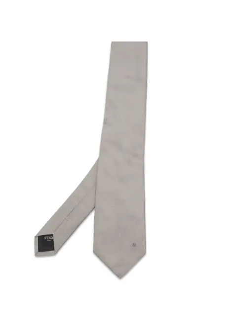 Fendi Pre-Owned Logo embroidered silk tie Grey 1398372