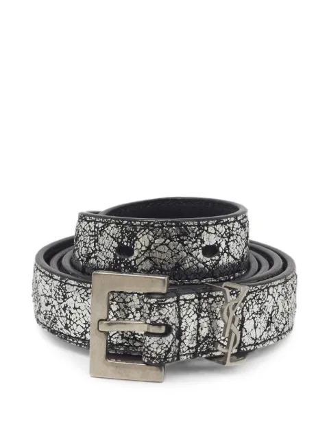 Saint Laurent Pre-Owned 2019 Cassandre crackle-effect belt Silver 1395164