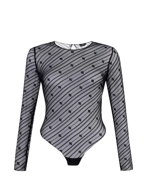 Elisabetta Franchi flocked monogram mesh bodysuit Black 1388563