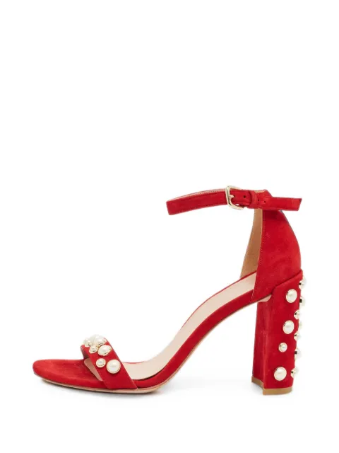 Stuart Weitzman pearl-embellished block-heel sandals Red 1383219