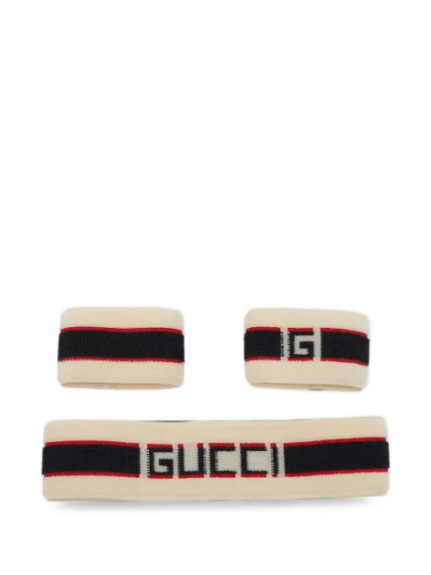 Gucci Pre-Owned Web striped terry headband wristbands set Neutrals 1398549