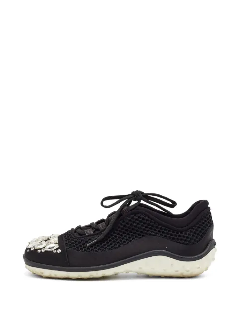 Miu Miu Pre-Owned crystal-embellished mesh sneakers Black 1403323