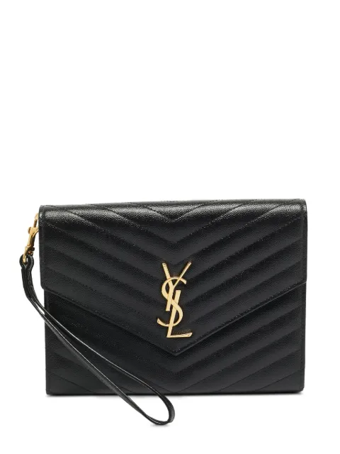 Saint Laurent Pre-Owned 2022 Cassandre matelassé envelope clutch bag Black 1390445