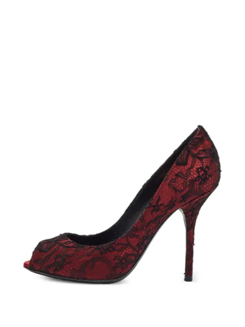 Dolce & Gabbana Pre-Owned lace-overlay open-toe pumps Red 1393500