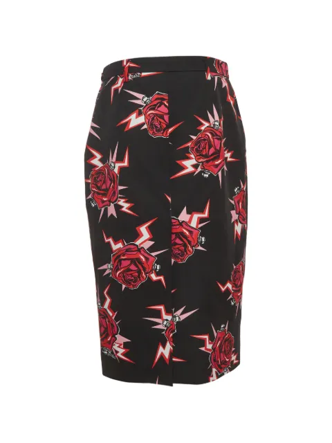 Prada Pre-Owned 2019 Frankenstein rose-print midi skirt Black 1390287