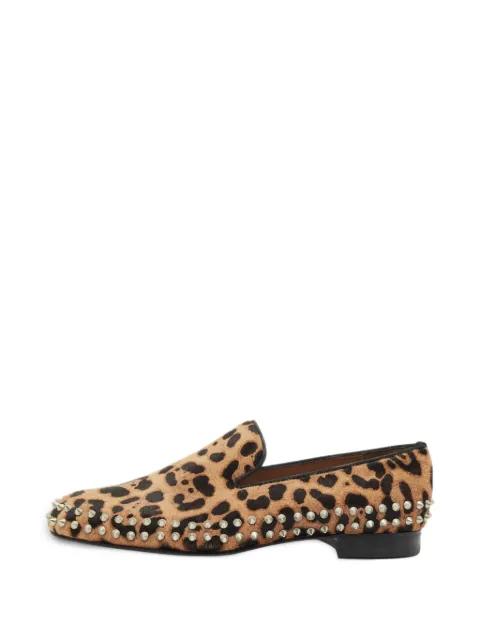 Christian Louboutin Pre-Owned leopard-print spiked loafers Brown 1155657