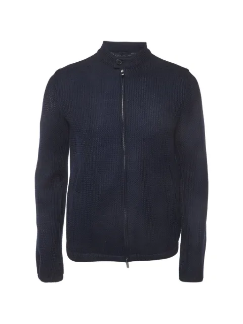 Emporio Armani Pre-Owned textured-knit zip-up jacket Blue 1387576