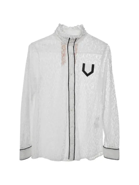 Prada Pre-Owned floral-lace contrast-trim shirt White 1346425
