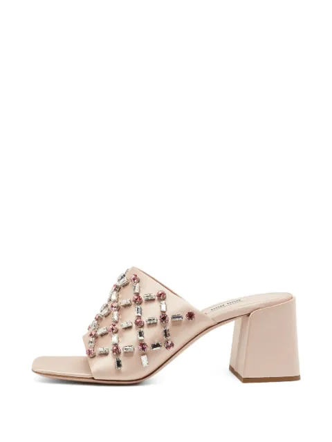 Miu Miu Pre-Owned crystal-embellished slide block-heel sandals Neutrals 1389180