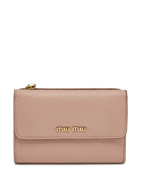 Miu Miu Pre-Owned logo-plaque trifold wallet Neutrals 1387337