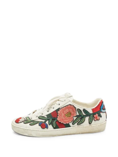 Gucci Pre-Owned Ace Web floral-embroidered sneakers White 1381400