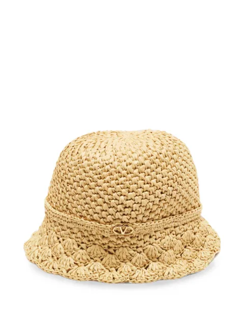 Valentino Garavani Pre-Owned logo-plaque crochet bucket hat Neutrals 1402562