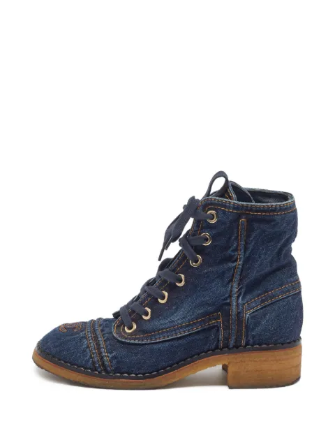 CHANEL Pre-Owned CC denim boots Blue 1402563