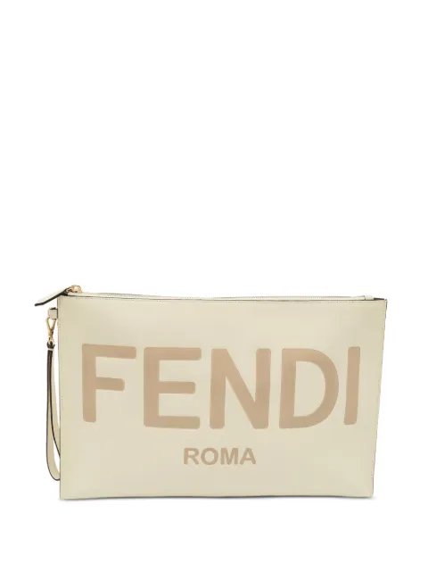 Fendi Pre-Owned 2022 large debossed-logo clutch bag Neutrals 1400943