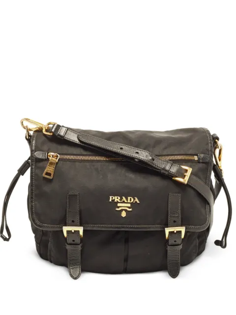 Prada Pre-Owned Tessuto double-buckle messenger bag Black 1399550
