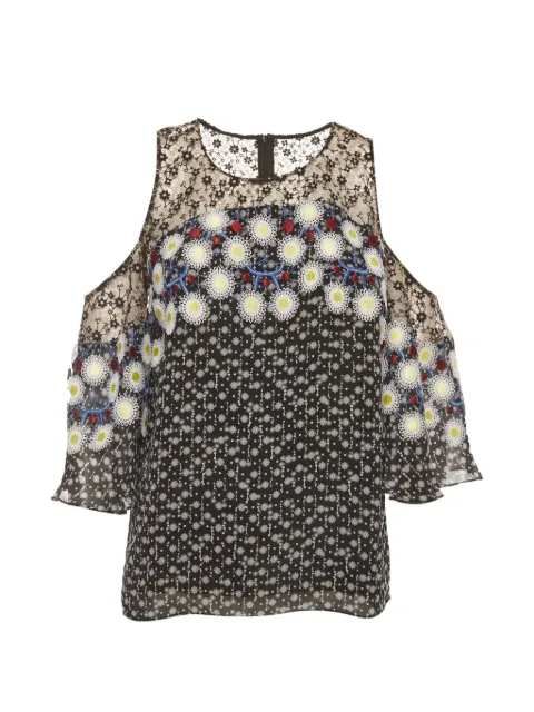 Peter Pilotto floral-print lace-trim top Black 1396936