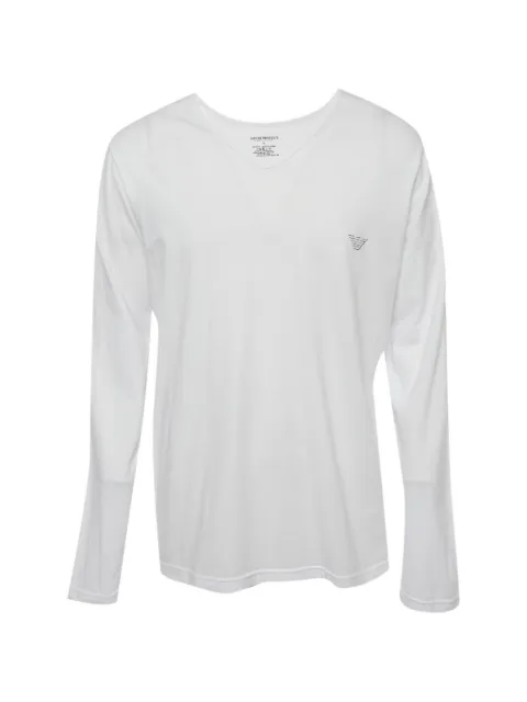 Emporio Armani Pre-Owned long-sleeved V-neck T-shirt White 1382378