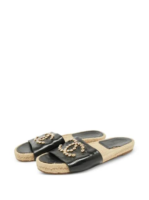 CHANEL Pre-Owned CC crystal-embellished flat espadrilles Black 1383205